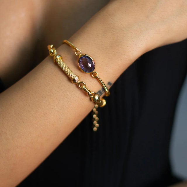 Mystic Amethyst Glow Gold Adjustable Bracelet For Sale In Miami - Image 6 of 11