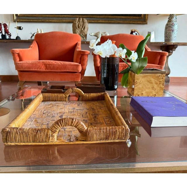 Hollywood Regency Hollywood Regency Wicker Tray, Vivai Del Sud Italy Ca. 1970 For Sale - Image 3 of 11
