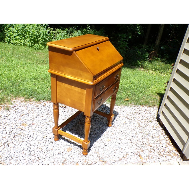 Vintage Solid Maple Slant Top Writing Desk Drop Front Secretary Desk For Sale - Image 11 of 18