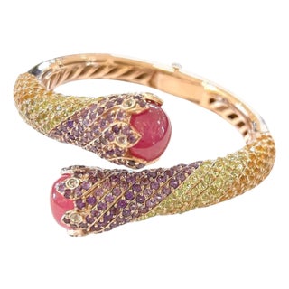 Bochic “Capri” Vintage Ruby< Sapphire & Multi Gem Bangle Set In 18K Gold & Silver For Sale
