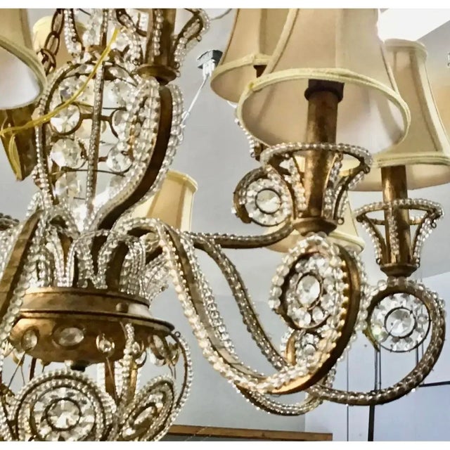 Late 20th Century Gilt Iron and Crystal Beaded Chandelier For Sale - Image 5 of 10
