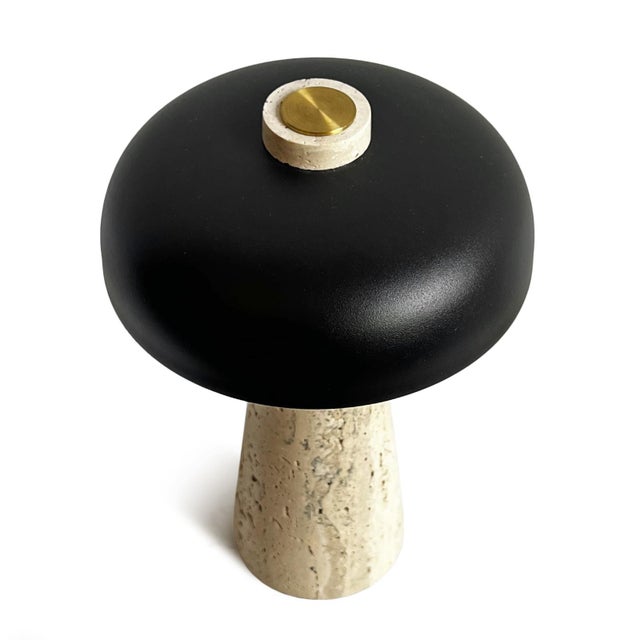 Contemporary Porcini Travertine Black Table Lamp For Sale - Image 3 of 10