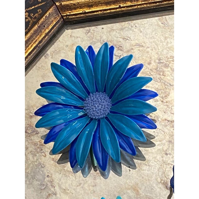 Mid-Century Modern 1960s Vintage Enamel Flower Pins in Shades of Blue - 3 Pieces For Sale - Image 3 of 7