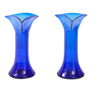 1960's Hand Blown Sculptural Blue Glass Vases