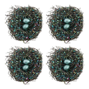 Glittery Bird Nest Christmas Ornaments - Set of 4