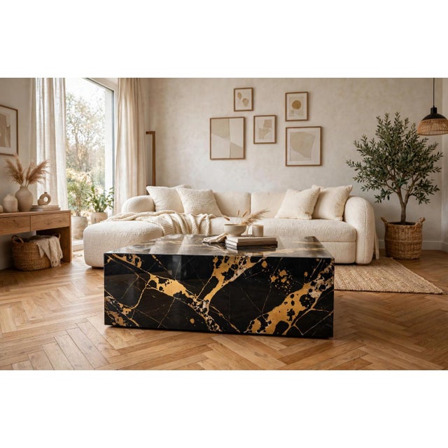 Marble Coffee Table in Nero Portoro Marble by Andrea Grasso For Sale - Image 6 of 7
