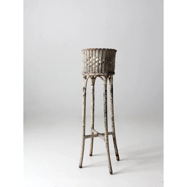 Farmhouse Antique White Wicker Planter For Sale - Image 3 of 13