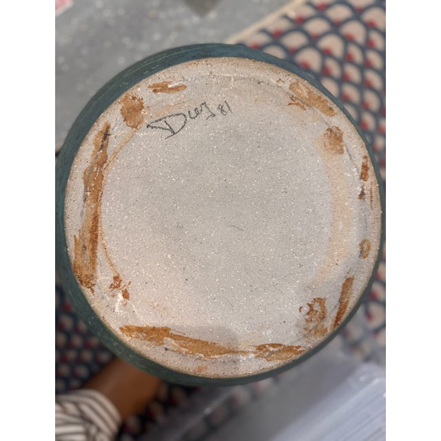 Ceramic 1981 Signed Diaz Studio Pottery Monumental Vase in Matte Green Glaze For Sale - Image 7 of 8