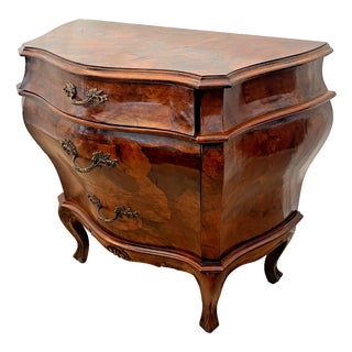 Vintage Venetian Bombe Commode Small Chest of Drawers Burl Turtle Shell Walnut For Sale