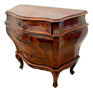 Vintage Venetian Bombe Commode Small Chest of Drawers Burl Turtle Shell Walnut