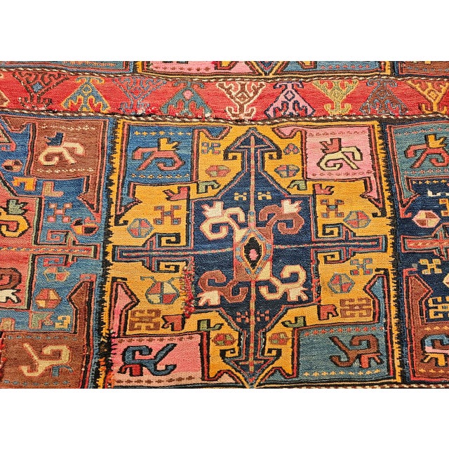 19th Century Caucasian Soumak Rug, Hand-Knotted Wool,Tapestry Tribal Wall Art, 4' x 5' For Sale - Image 17 of 18