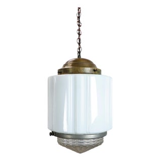 1930s Art Deco Milk Glass Pendant Light #3 For Sale