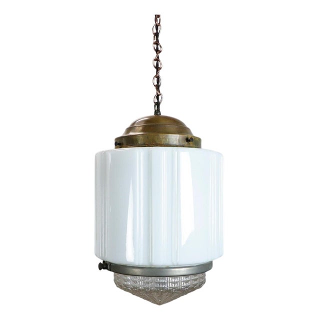 1930s Art Deco Milk Glass Pendant Light #3 For Sale