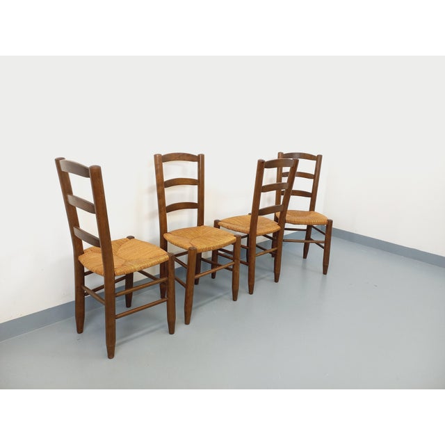 Vintage Brutalist Chairs in Wood and Straw, 1960s, Set of 4 For Sale - Image 6 of 18