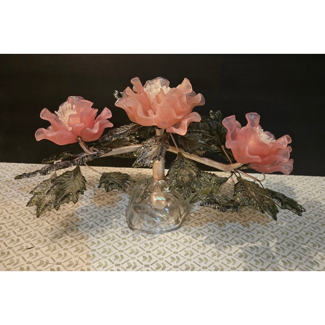 Mid-Century Modern Vintage Pink Lucite Floral Arrangement With Green Leaves For Sale - Image 3 of 8