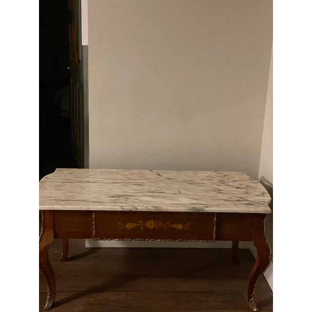 1920s Traditional Cherry Wood and Marble Coffee Table For Sale - Image 4 of 6