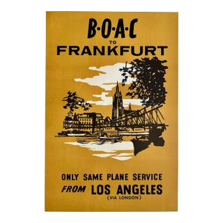 Boac Los Angeles to Frankfurt Orig 1957 British Airways Travel Poster Linen Backed Very Rare 20x30” For Sale