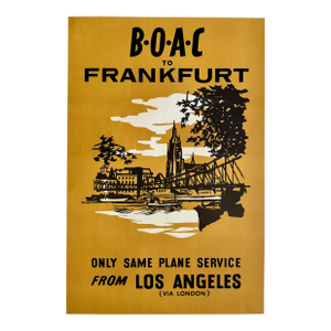 Boac Los Angeles to Frankfurt Orig 1957 British Airways Travel Poster Linen Backed Very Rare 20x30”