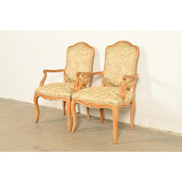 French Provincial John Stuart French Provincial Louis XV Carved Oak Armchairs | Pair For Sale - Image 3 of 15