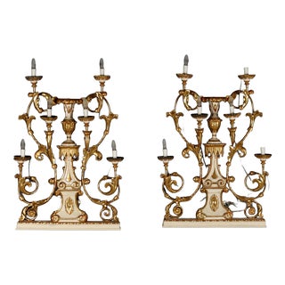 Wall Torch Holders in Wood and Iron, Set of 2 For Sale