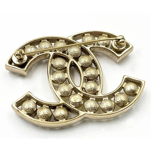 Contemporary Chanel Gold Frame Pearl Crystal Large Brooch For Sale - Image 3 of 3