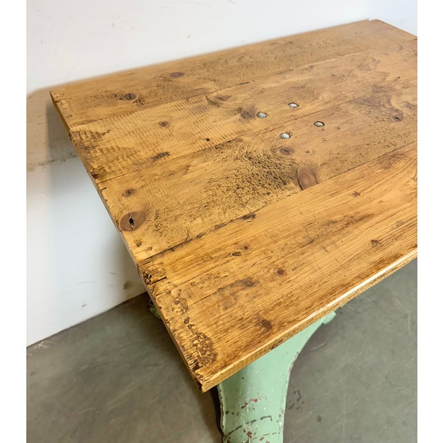 Wood Industrial Green Cast Iron Table, 1960s For Sale - Image 7 of 18