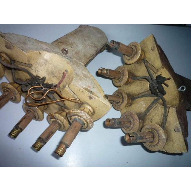 1920's French Art Deco Carved and Patinated Wall Sconces a - Pair For Sale In Miami - Image 6 of 10