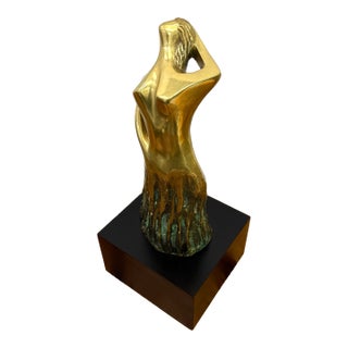 Vintage Brass Sculpture of Women on Plinth For Sale