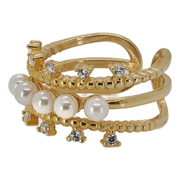 Cleopatra Pearl & Diamond Gold Adjustable Ring, Size 5 For Sale