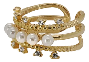 Cleopatra Pearl & Diamond Gold Adjustable Ring, Size 5
