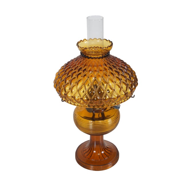 American 1930s Aladdin Amber Quilted Glass Hobnail Hurricane Vanity Oil Lamp For Sale - Image 3 of 12