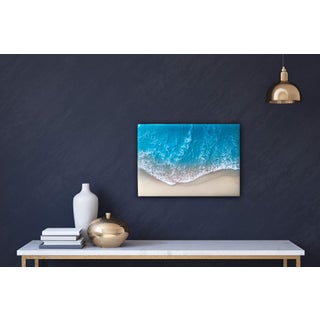 White Sand Beach #27 by Ana Hefco | Layered resin on wood panel Aerial view of a beach with turquoise water. For Sale