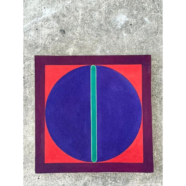 Vintage Geometric Abstract Painting on Canvas For Sale - Image 9 of 12
