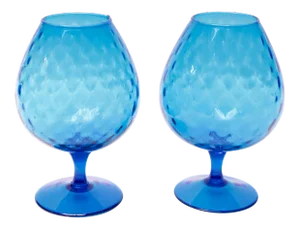 Empoli-Style Blue Glass Dimpled Goblet Vases - a Pair