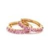 Pink sapphire round mini hoops earrings gold Natural pink sapphire prong set earrings gold Pink sapphire round cut hoops...