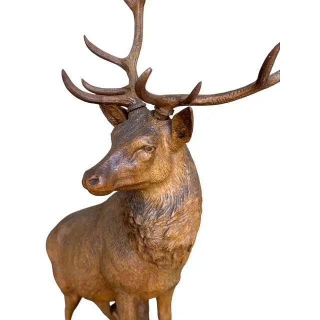 19th Century Swiss Black Forest Style Wood Carved Stag Deer Brienz For Sale - Image 10 of 11