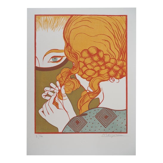 Emile Boizot, Art Deco: The Mirror, Original Wood Engraving, 1927 For Sale