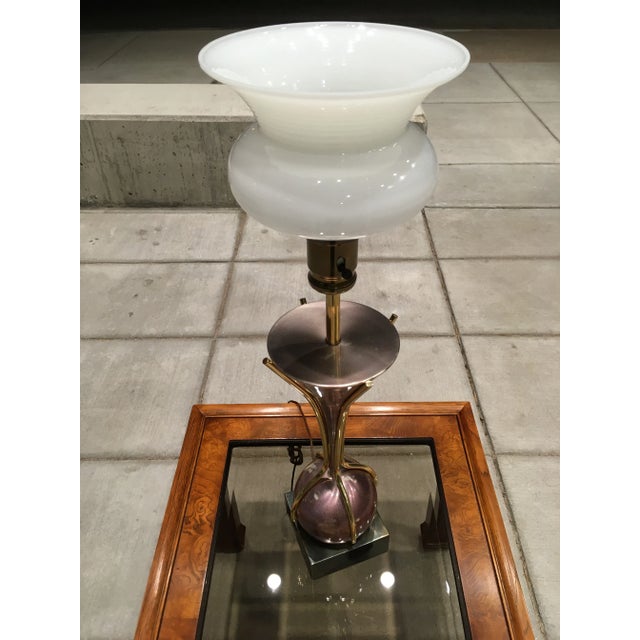 Sculptural Purple Tulip Table Torchiere With Milk Glass Diffuser Manner of Gerald Thurston for Lightolier For Sale In Denver - Image 6 of 13