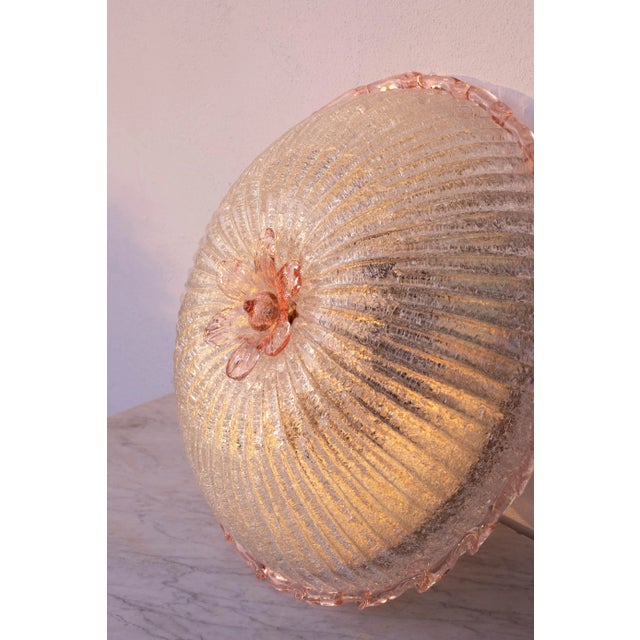 Metal Set of 2 Large Size iItalian Pink and Murano Glass Ceiling Flower For Sale - Image 7 of 12