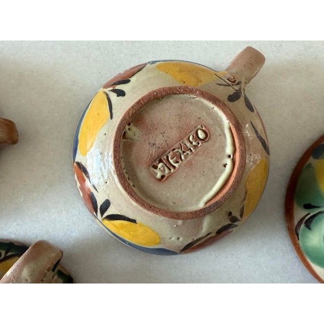 Set of 6 Vintage Hand Painted Mexican Pottery Cups For Sale - Image 10 of 10