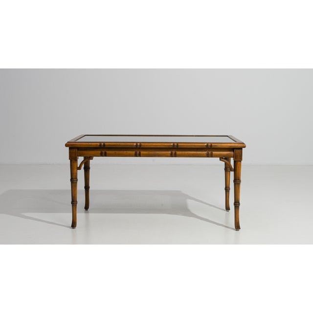 1970s Faux Bamboo & Rattan Coffee Table With Glass Top For Sale - Image 9 of 11