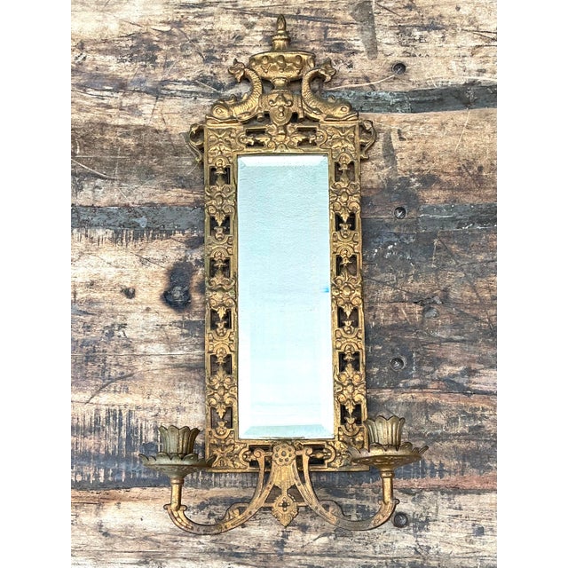 Early 20th Century Vintage Girandole Gilt Bronze Candlestick Mirror For Sale - Image 5 of 12