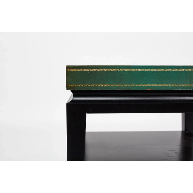 Mid 20th Century Tommi Parzinger Green Leather Occasional Table, Model No. 3303, Ca. 1955 Ebonized Wood, Embossed Leather. For Sale - Image 5 of 11
