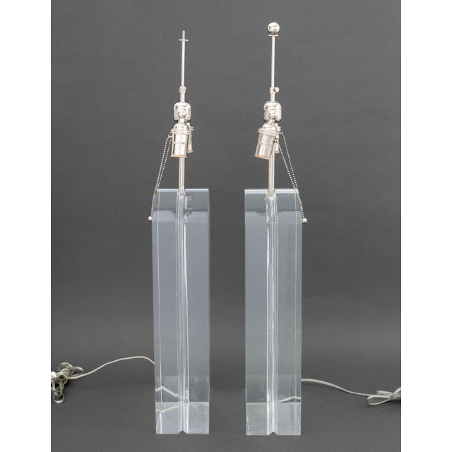 Metal Modern Clear Acrylic and Chrome Table Lamps, Pair For Sale - Image 7 of 7