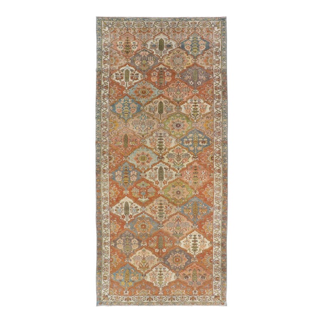 Antique Persian Bakhtiari Gallery Rug With Garden Design and Rust Field For Sale
