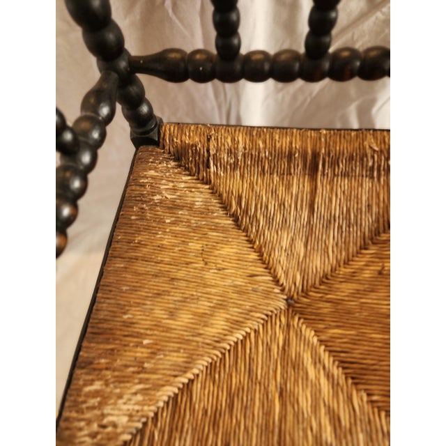 Late 19th Century Antique Bobbin Corner Chair, Rush Seat Chair, Spanish Colonial Style, Woven Seat Armchair, Primitive Wooden Chair For Sale - Image 5 of 13