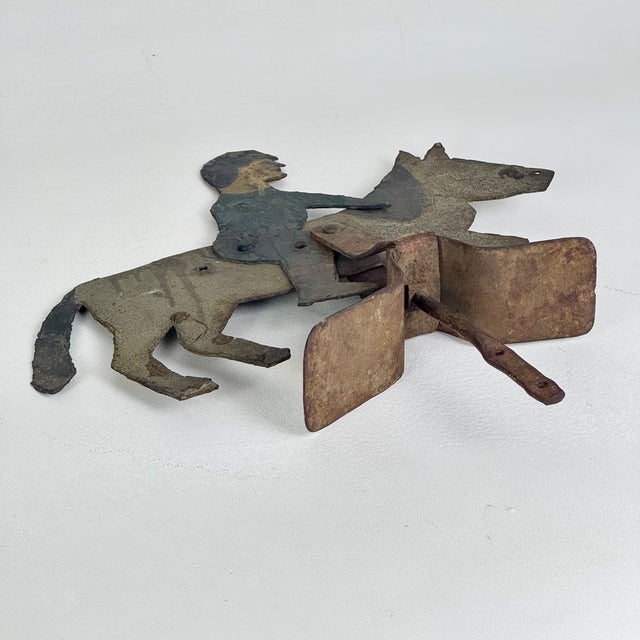 Metal Antique Folk Art Sheet Metal Rider on Horse/Mule Toy/Sculpture, Hand Painted For Sale - Image 7 of 13