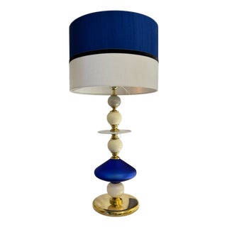 Blue and White Murano Glass Lamps by Gino Cenedese, 1970, Set of 2 For Sale