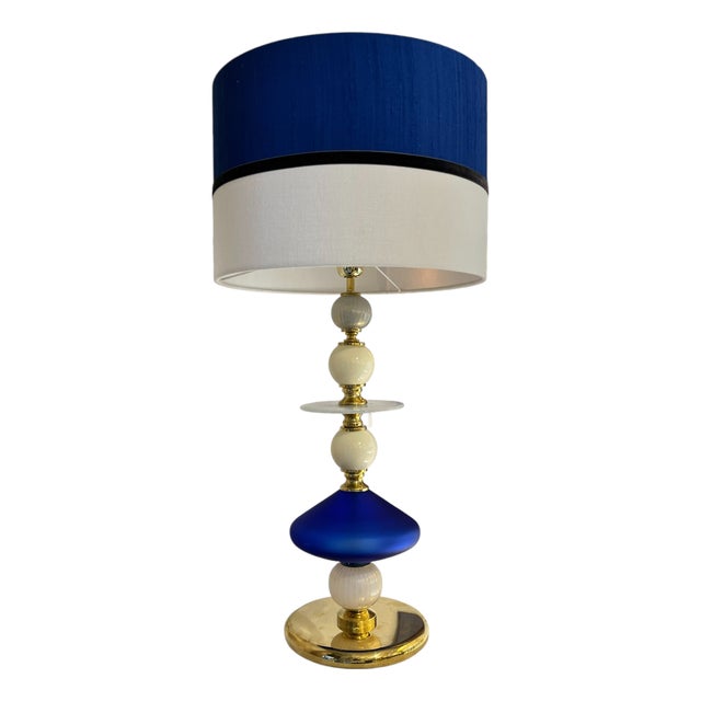 Blue and White Murano Glass Lamps by Gino Cenedese, 1970, Set of 2 For Sale