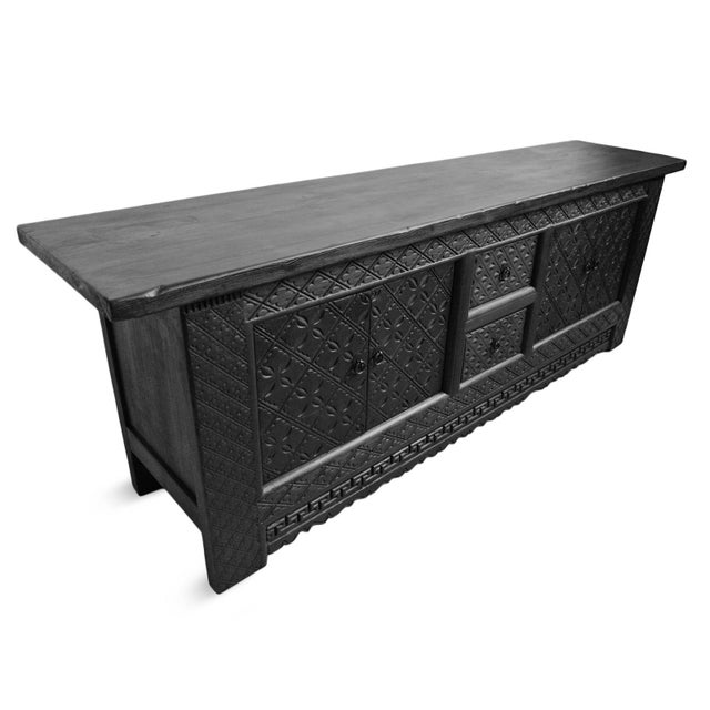 Vintage Ebony Carved Media Cabinet / Credenza For Sale - Image 4 of 5